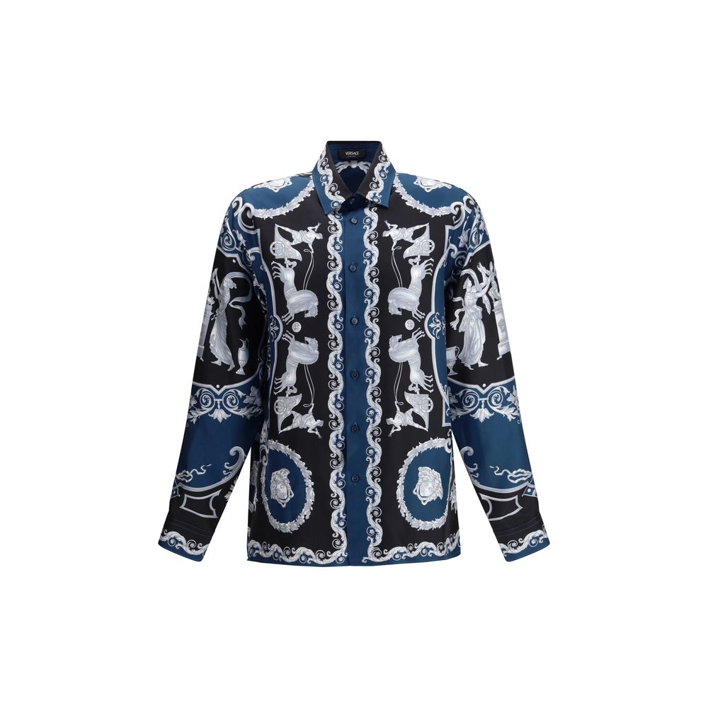 Versace Blue Silk Pattern Shirt