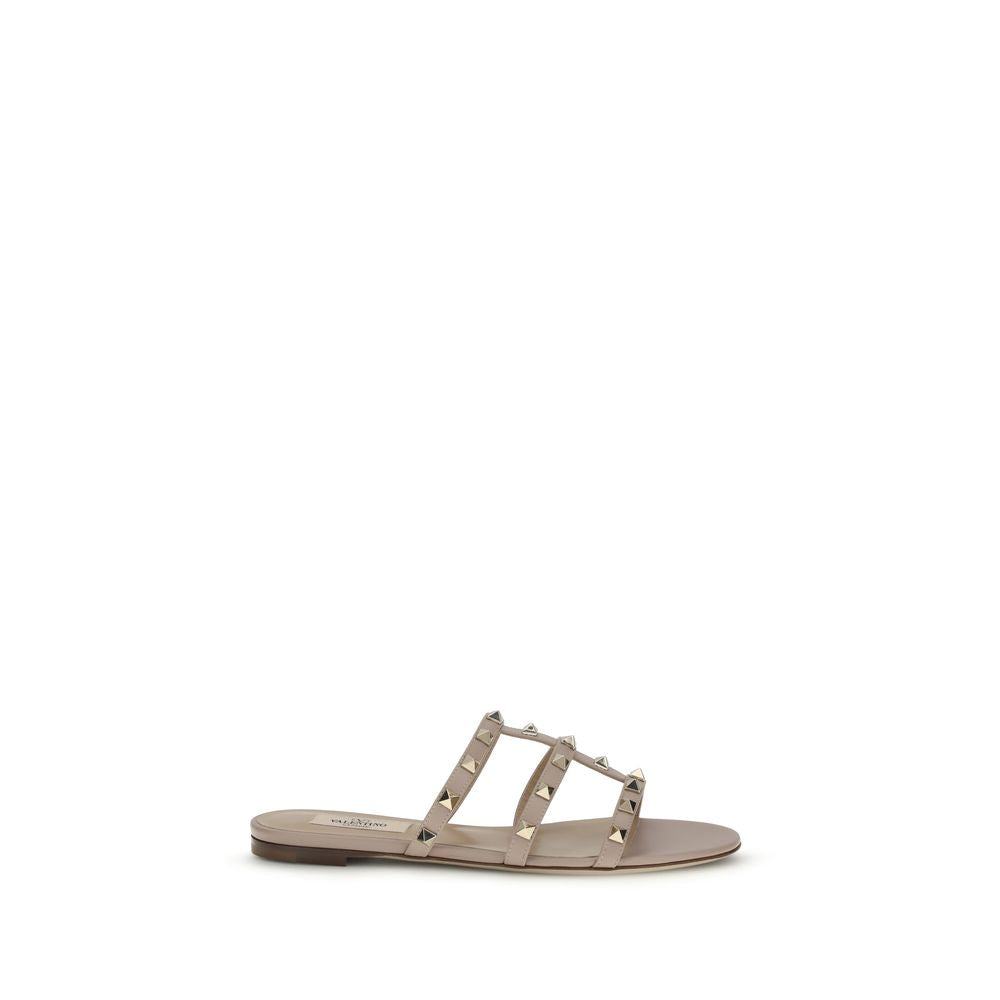 Valentino Garavani Beige Calf Leather Bos Taurus Flat Sandals