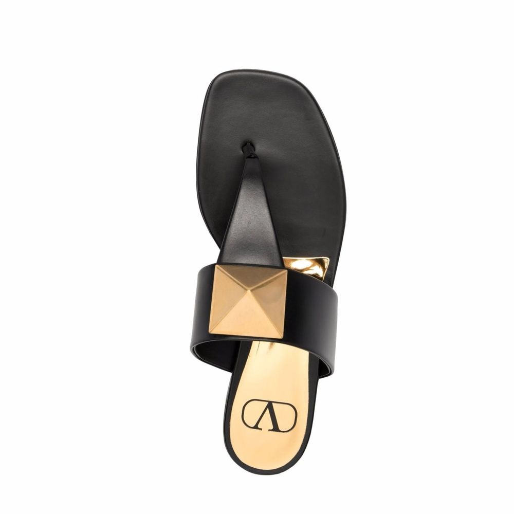 Valentino Garavani Black Leather Flat Sandals