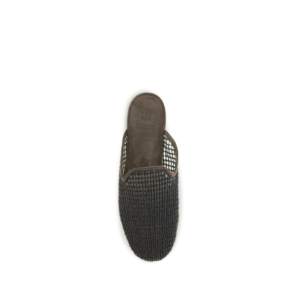 Brunello Cucinelli Gray Calf Leather Bos Taurus Mules