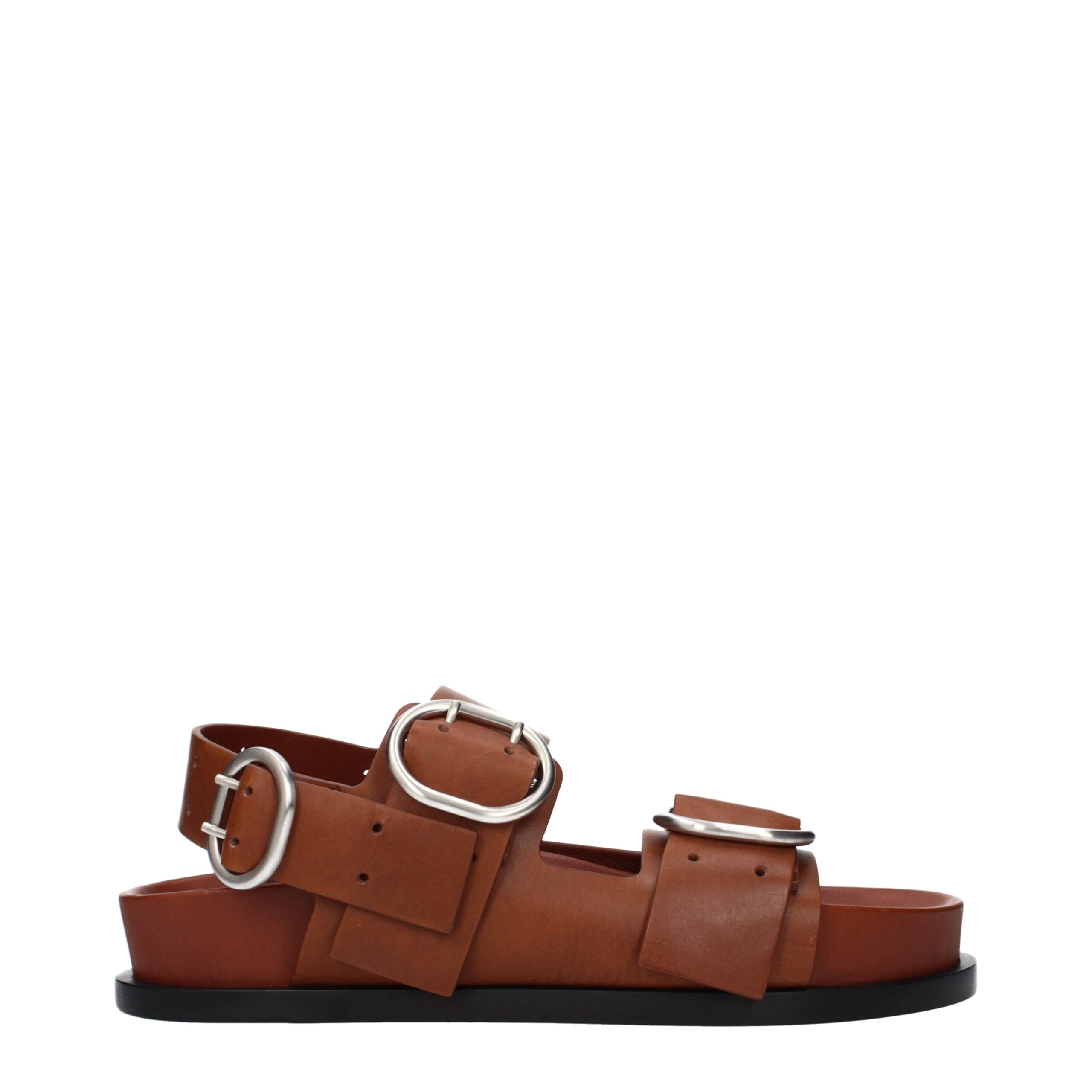 Jil Sander Brown Leather Strap-On Sandals