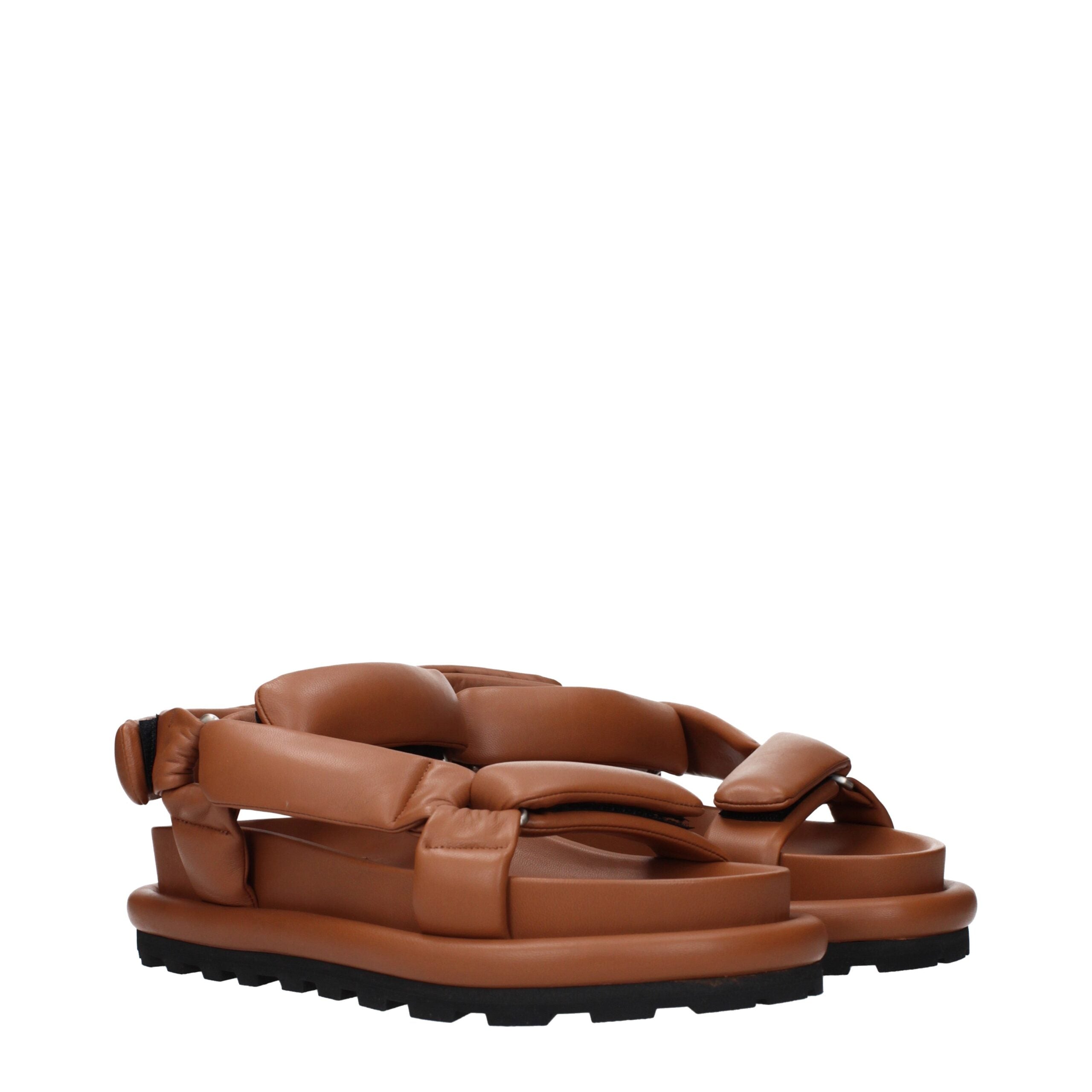 Jil Sander Brown Leather Strap-On Sandals