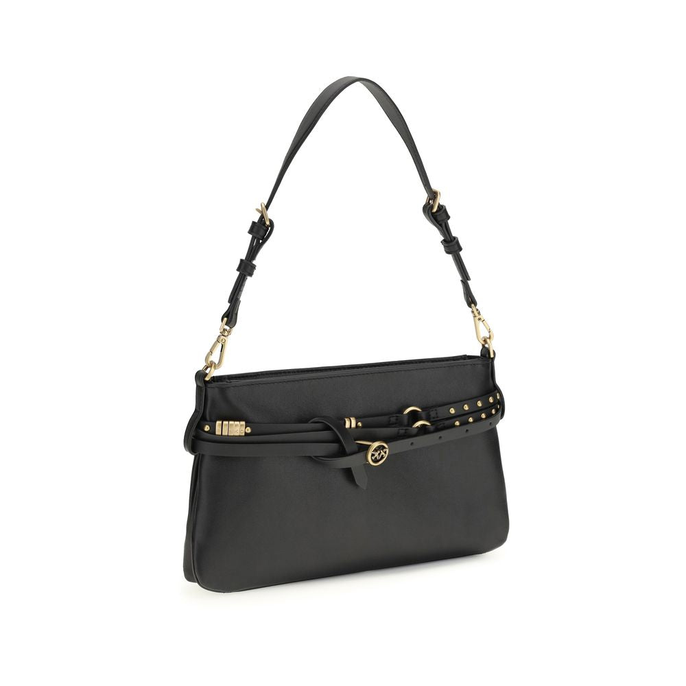 PINKO Black Calf Leather Bos Taurus Shoulder Bag
