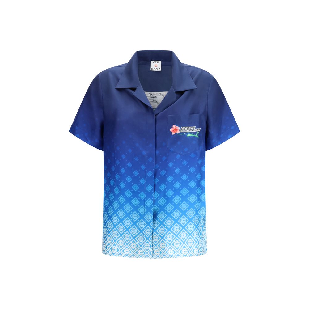 Casablanca Blue Silk Polo Shirt