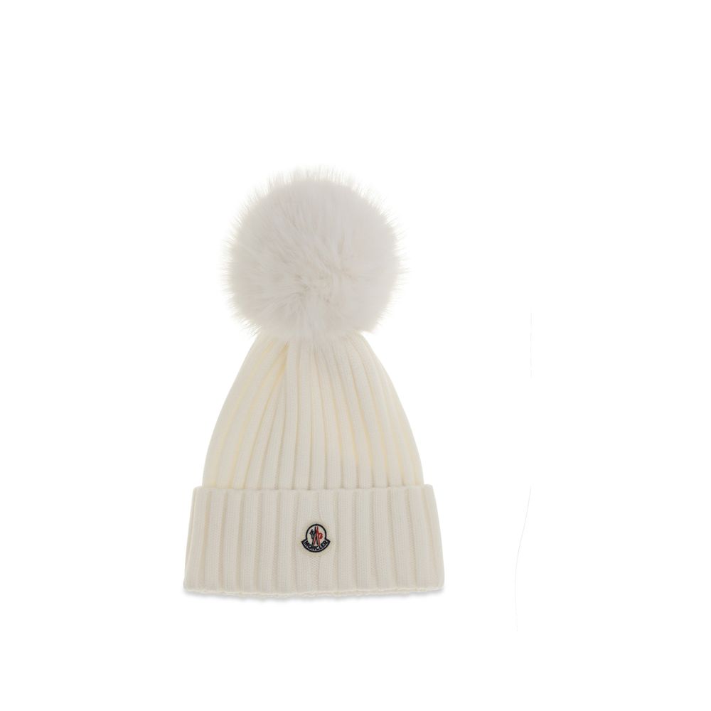 Moncler White Fleece Wool Beanie