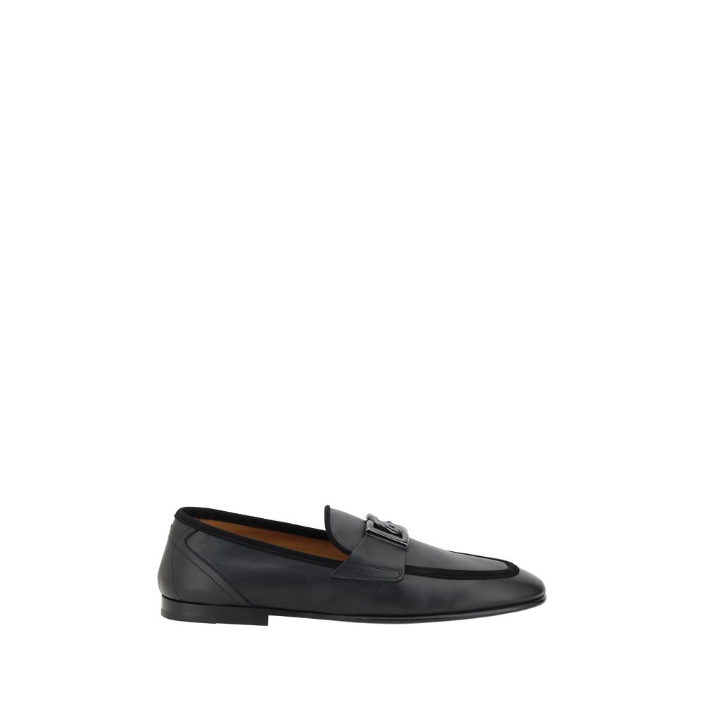 Dolce & Gabbana Black Calf Leather Bos Taurus Slip-On Loafers