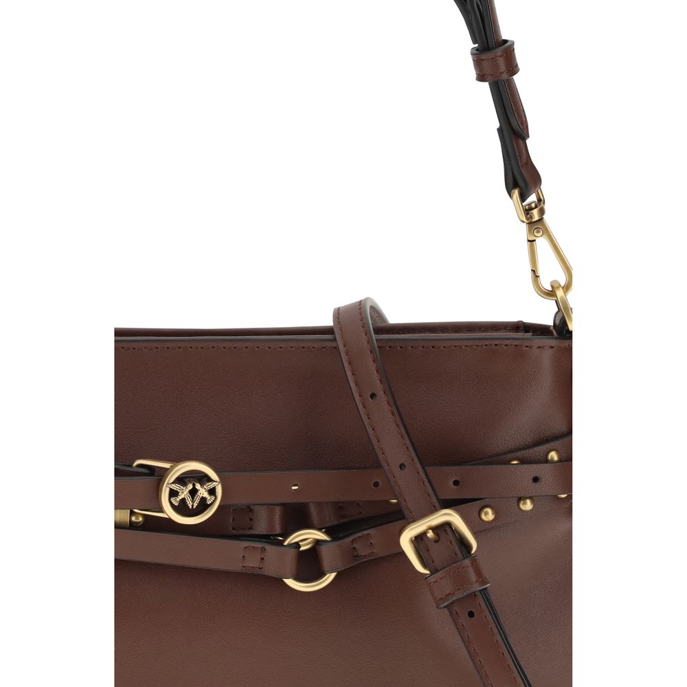 PINKO Brown Calf Leather Bos Taurus Shoulder Bag