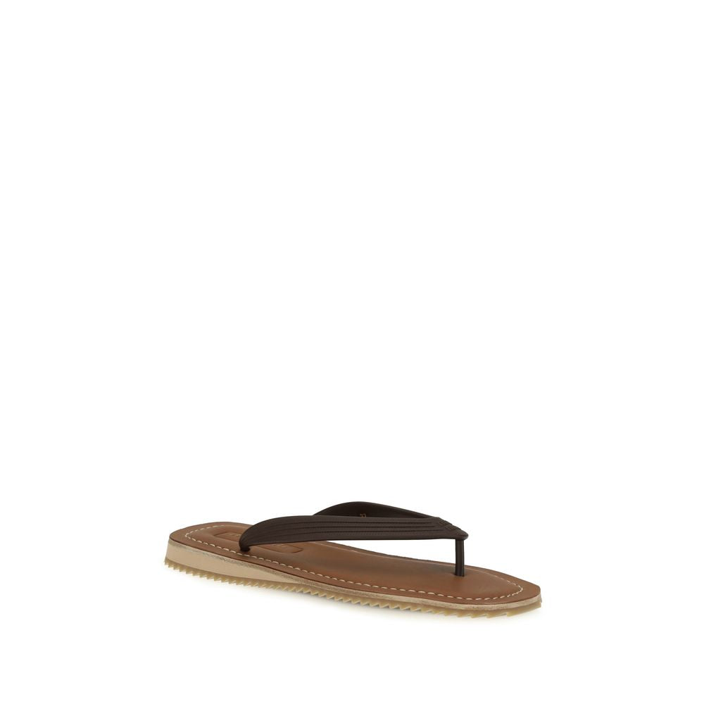 Miu Miu Brown Calf Leather Bos Taurus Flip-Flop Sandals