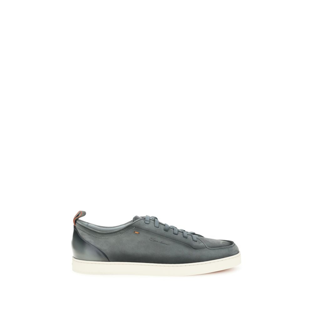 Santoni Gray Calf Leather Bos Taurus Low Top Sneakers
