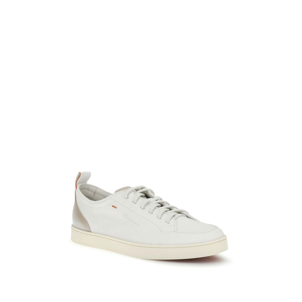 Santoni White Calf Leather Bos Taurus Low Top Sneakers