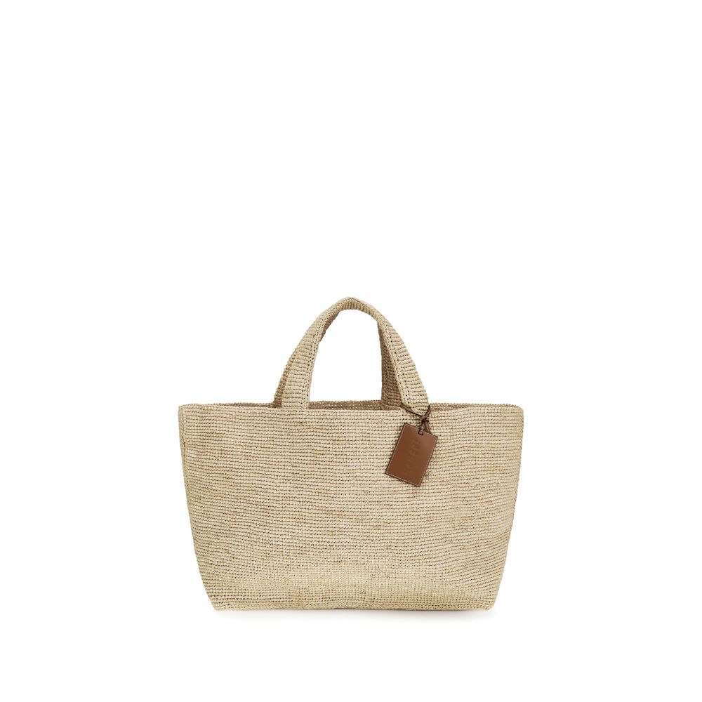 Manebi Beige Raffia Handbag