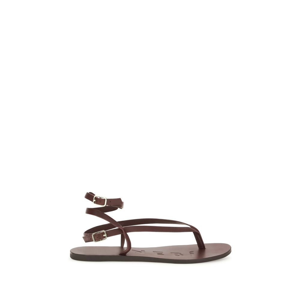 Manebi Brown Calf Leather Bos Taurus Flat Sandals