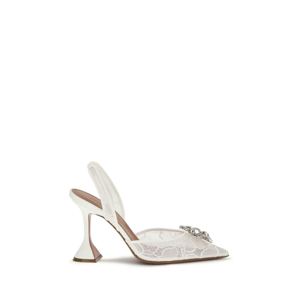Amina Muaddi White Cotton Stiletto Heel Sandals
