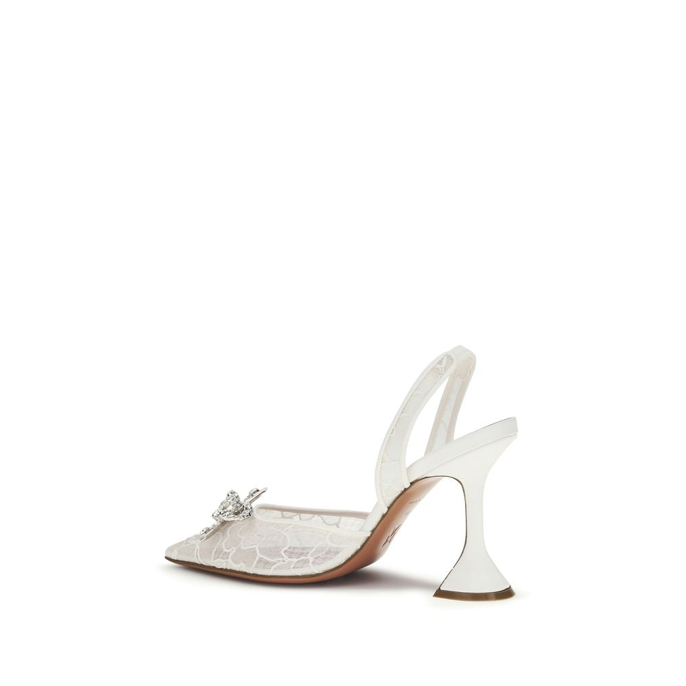 Amina Muaddi White Cotton Stiletto Heel Sandals