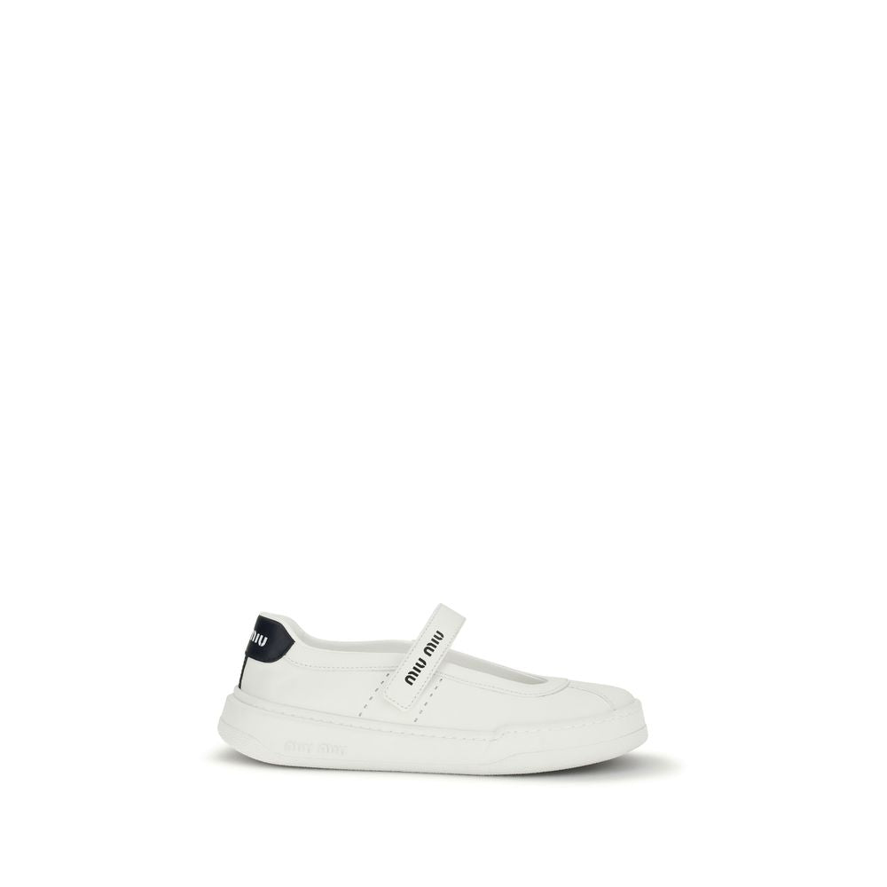 Miu Miu White Calf Leather Bos Taurus Ballet Flats