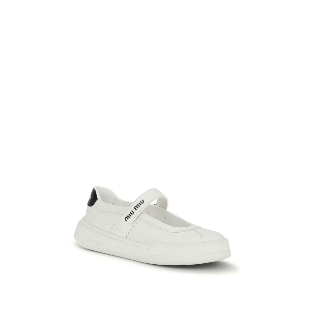 Miu Miu White Calf Leather Bos Taurus Ballet Flats