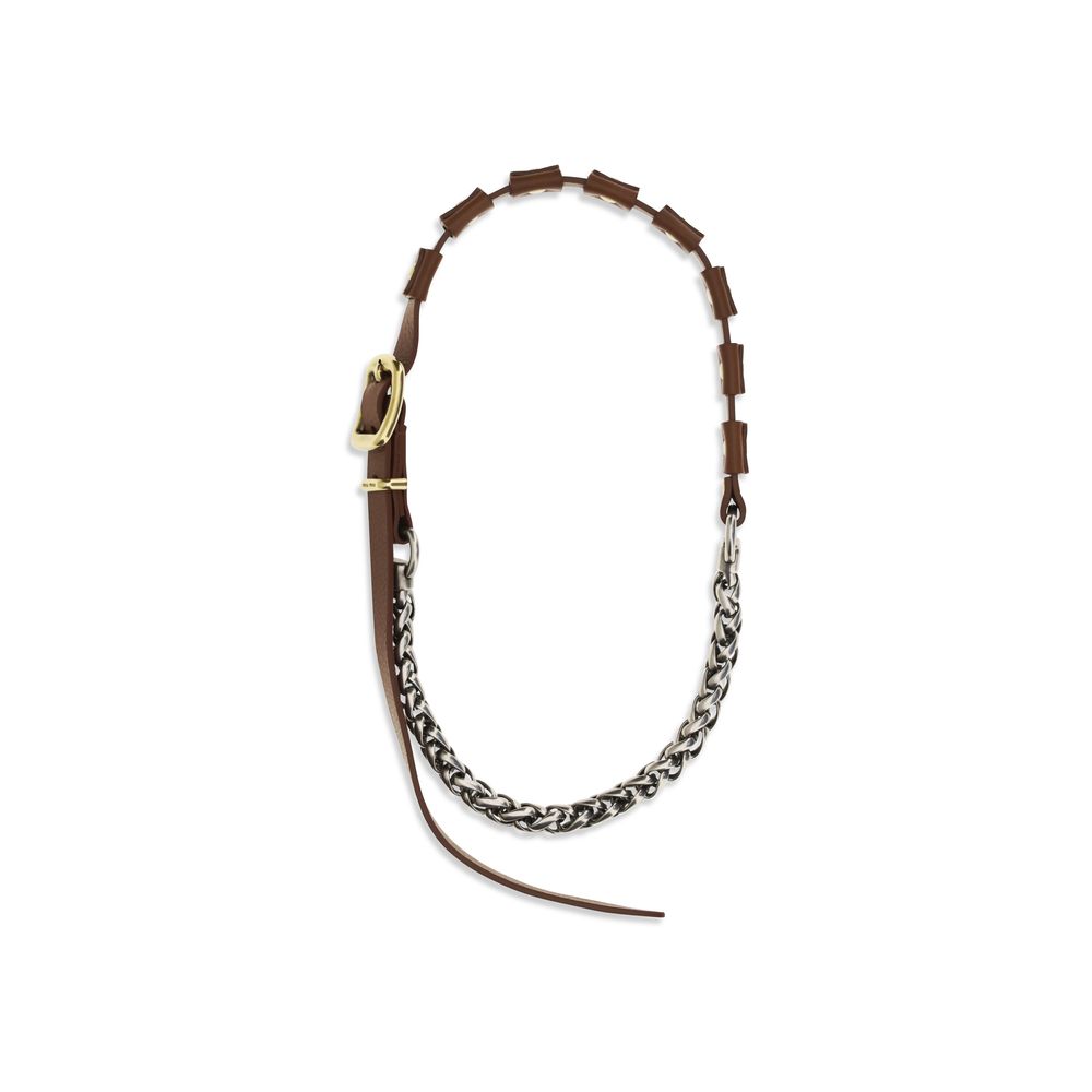 Miu Miu Brown Calf Leather Bos Taurus Necklace
