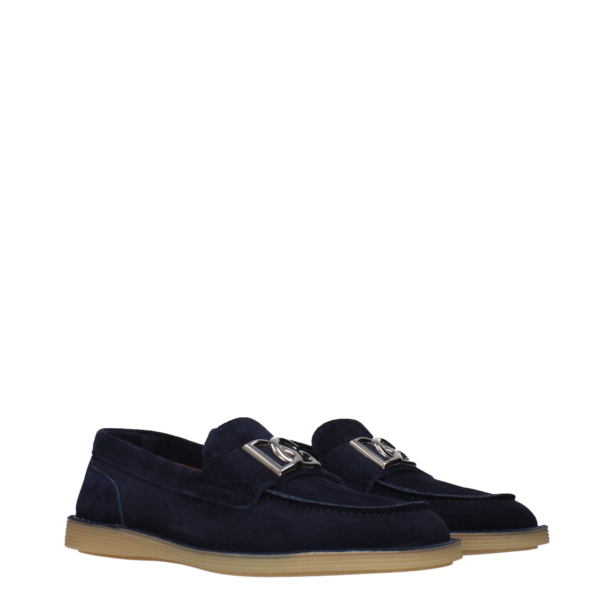 Dolce & Gabbana Blue Leather Slip-On Loafers