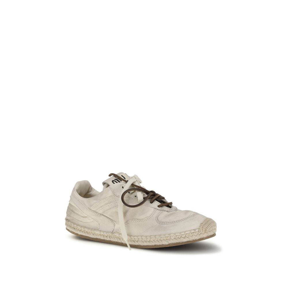 Miu Miu Beige Cotton Platform Sneakers