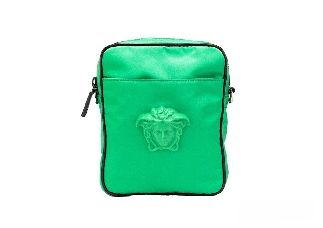 Versace Small Bright Green Nylon Fabric Medusa Crossbody Messenger Bag Purse