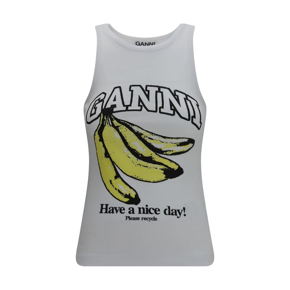 Ganni White Cotton Sleeveles T-Shirt