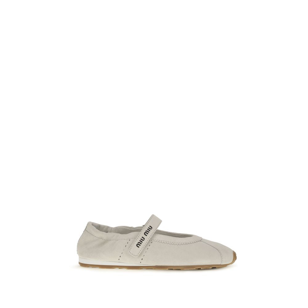 Miu Miu White Calf Leather Bos Taurus Ballet Flats