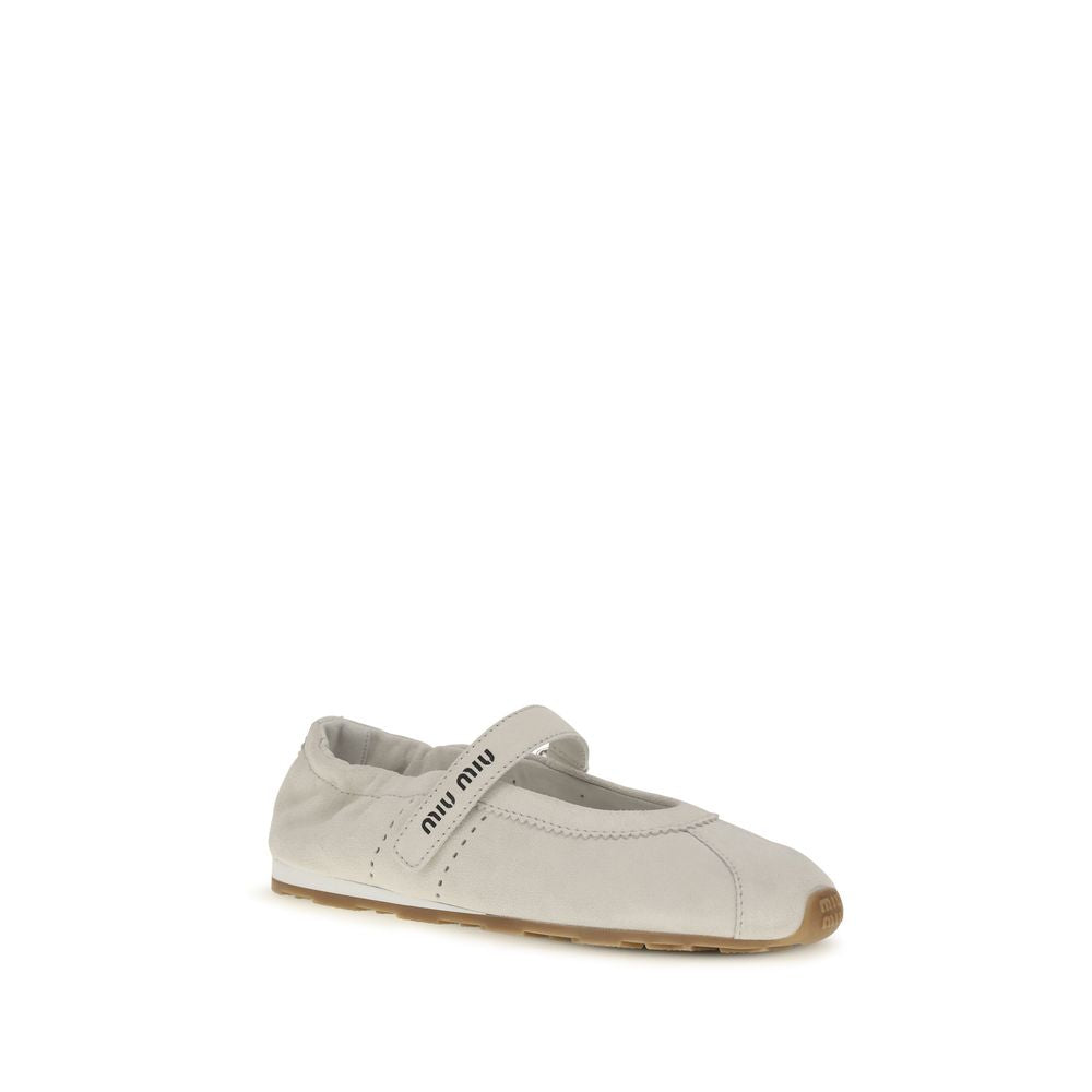 Miu Miu White Calf Leather Bos Taurus Ballet Flats