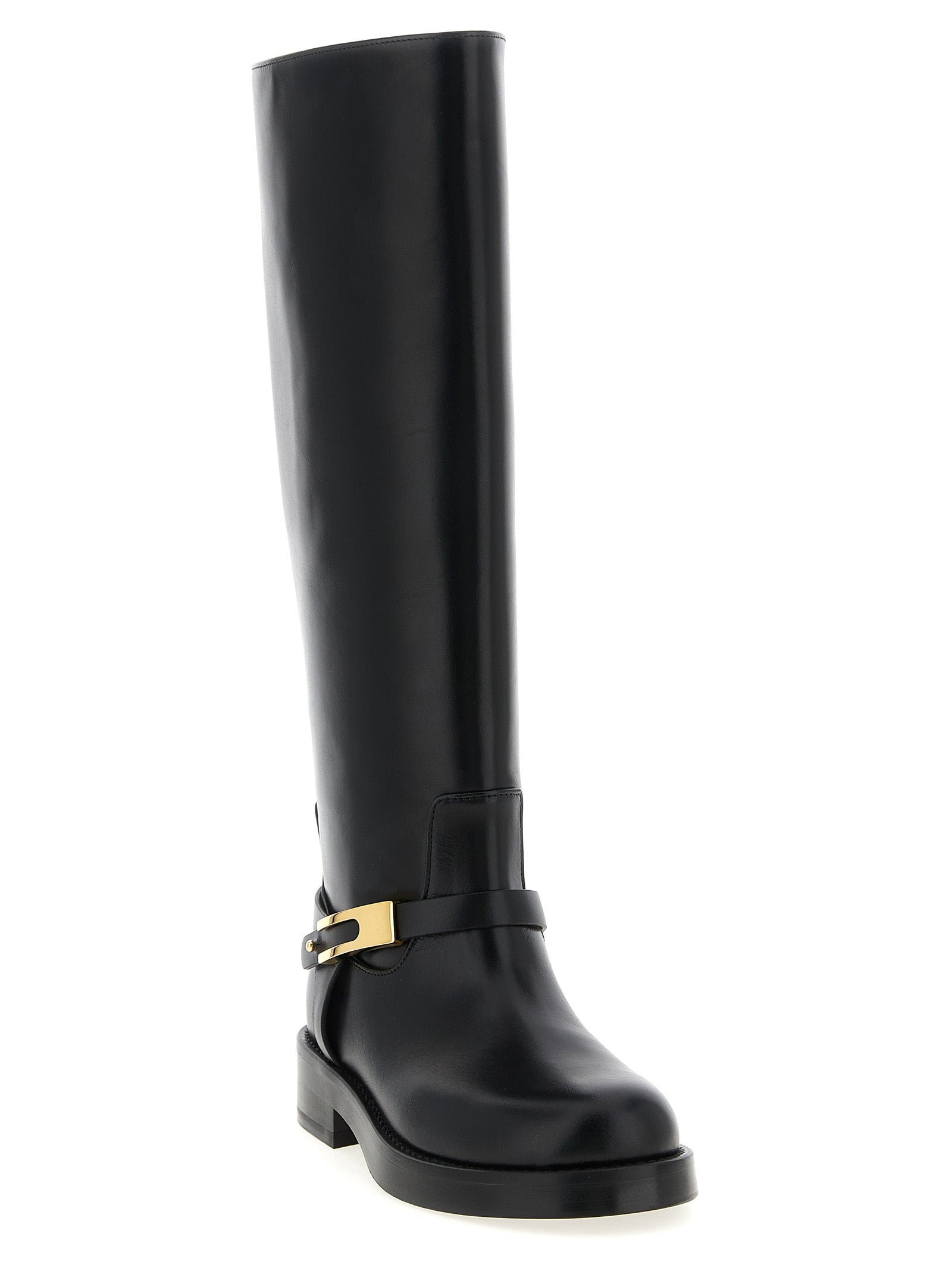 Elisabetta Franchi Black Calfskin Over The Knee