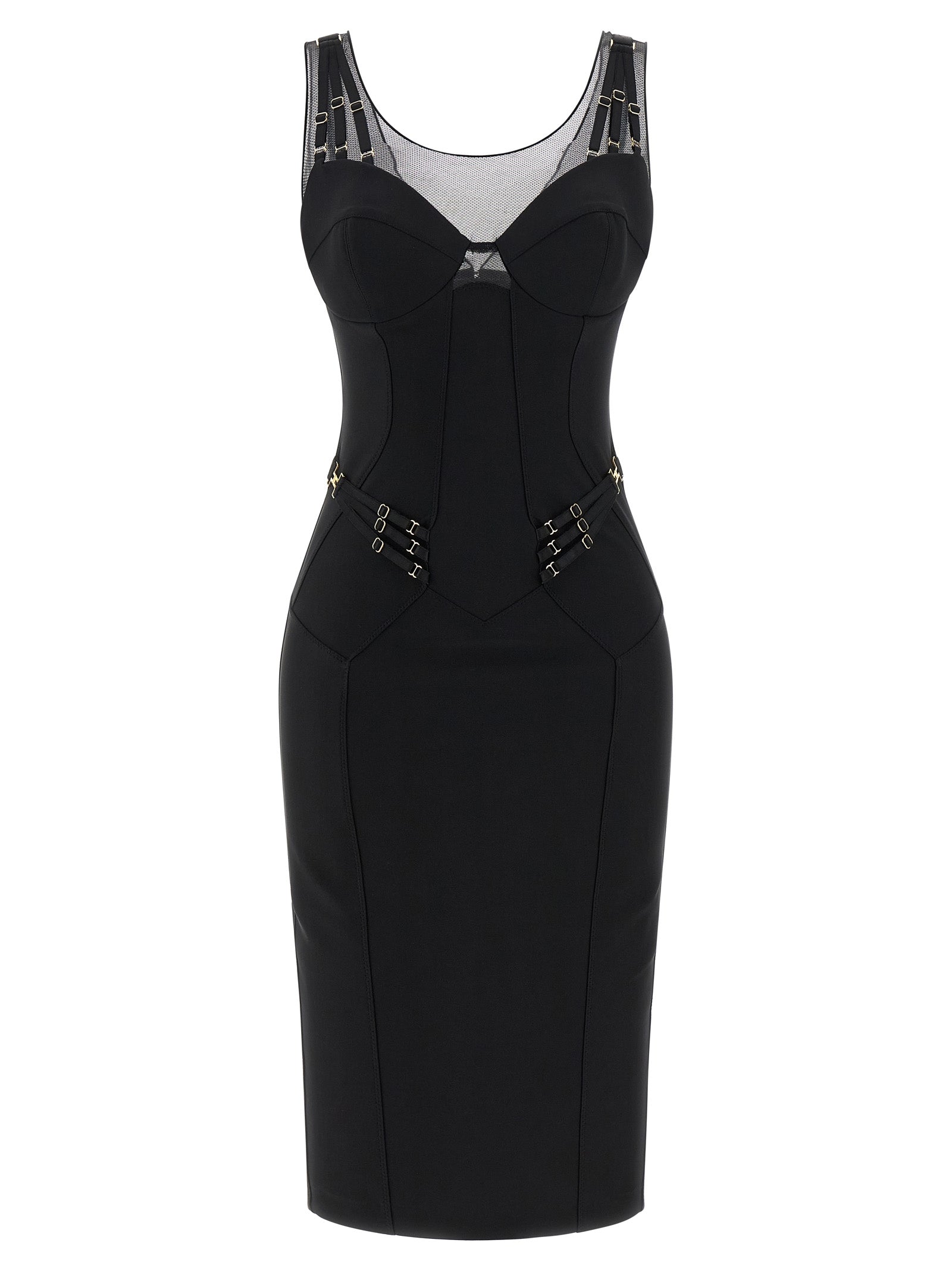 Elisabetta Franchi Black Polyamide Midi Dress