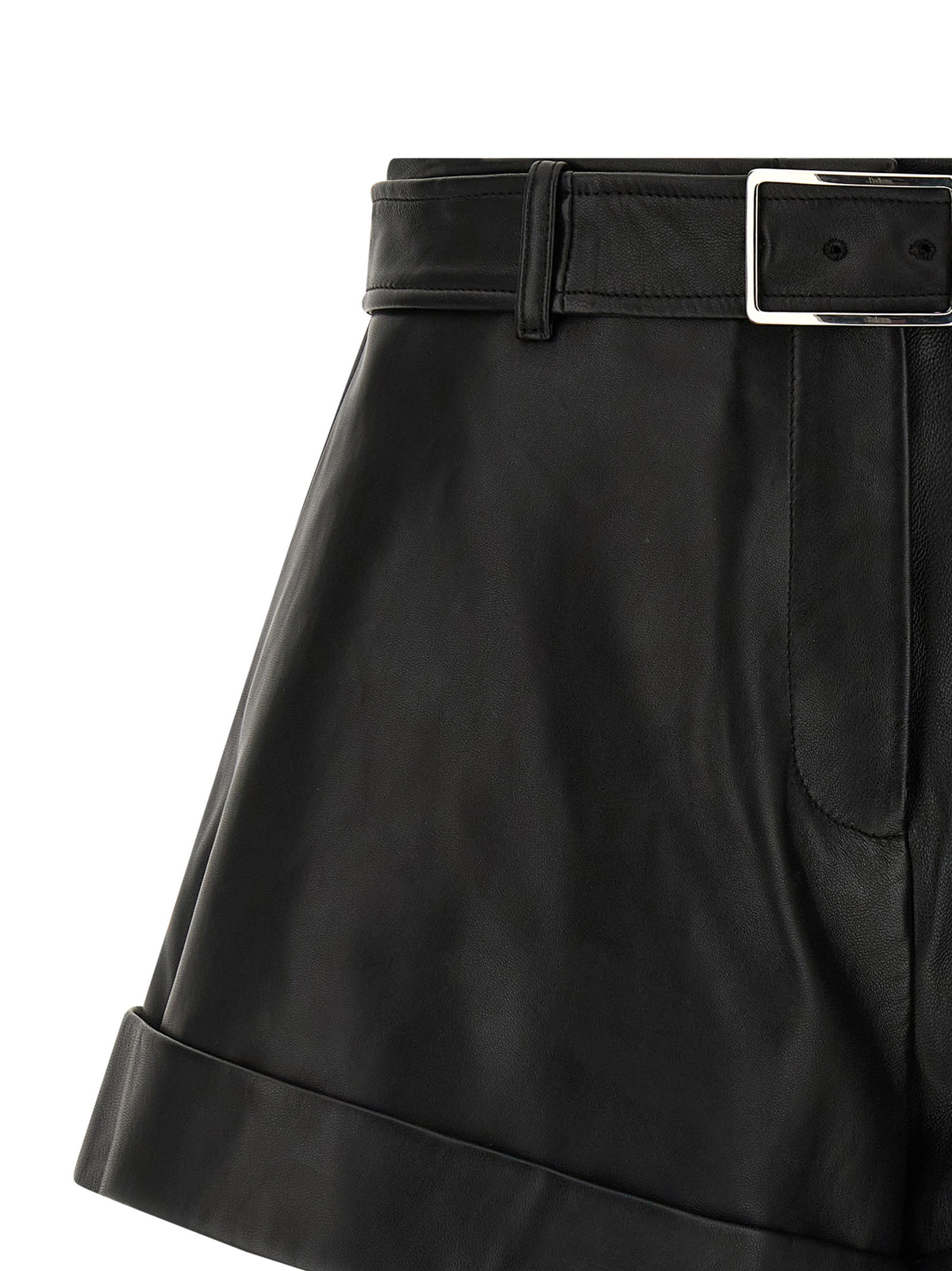 Sportmax Black Lamb Leather Bermuda Shorts