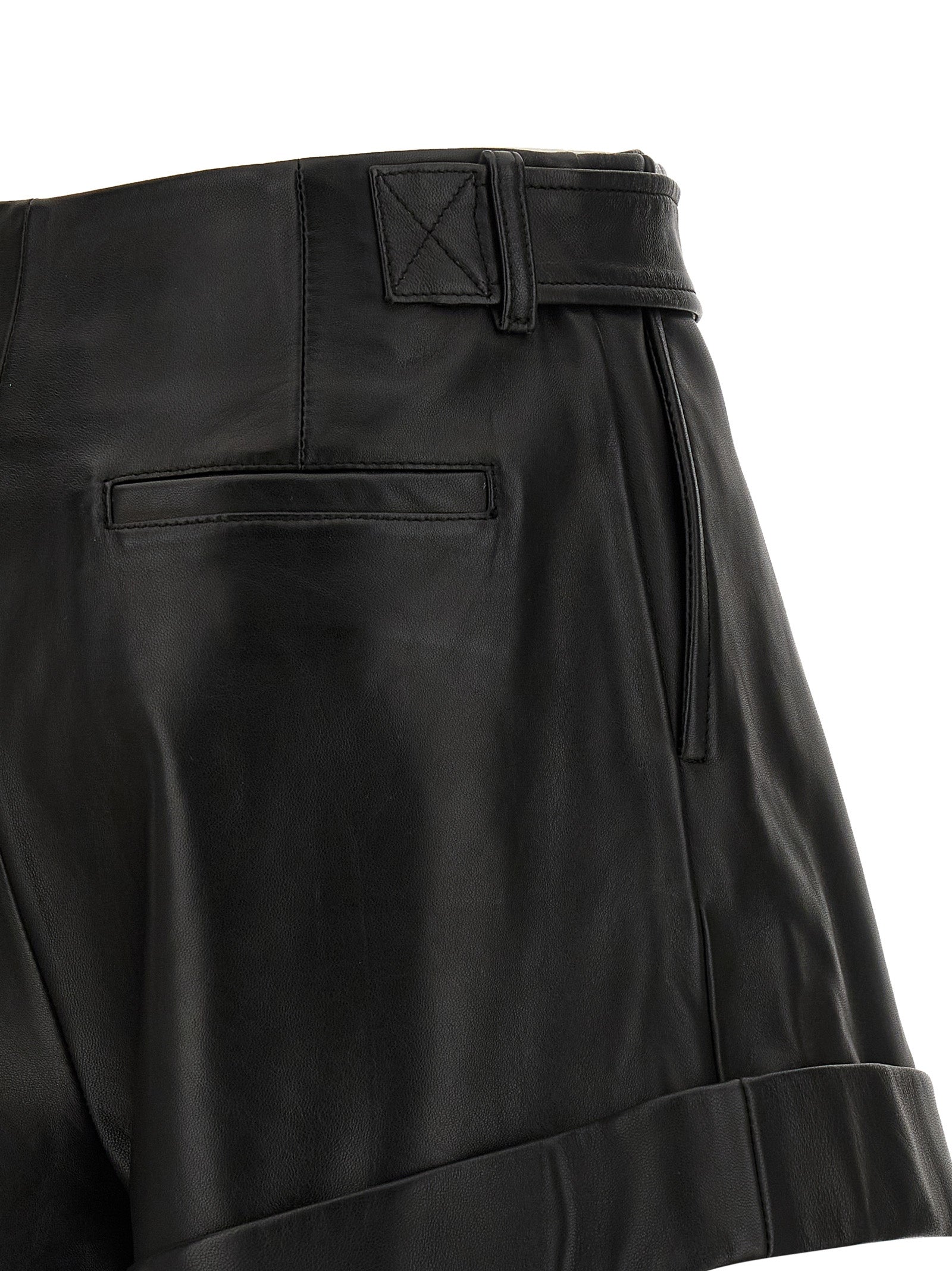 Sportmax Black Lamb Leather Bermuda Shorts
