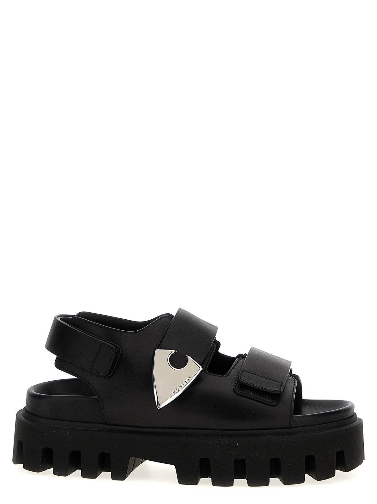 Alexander McQueen Black Calf Leather Bos Taurus Flat Sandals
