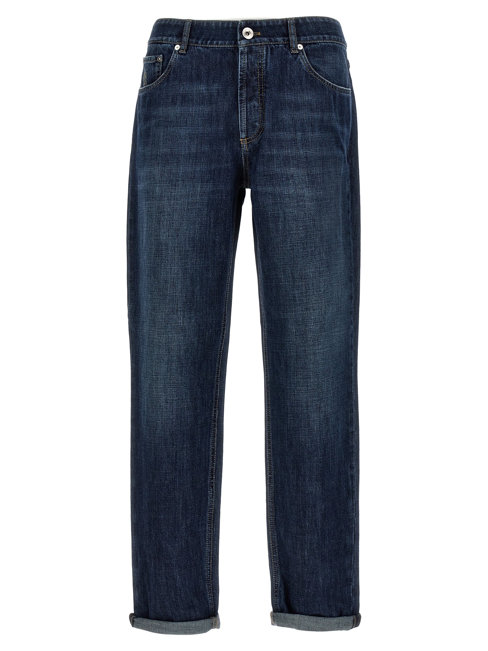 Brunello Cucinelli Blue Cotton Straight-Leg Jeans