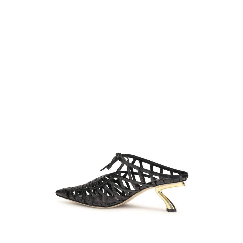 Ferragamo Black Calf Leather Bos Taurus Mules