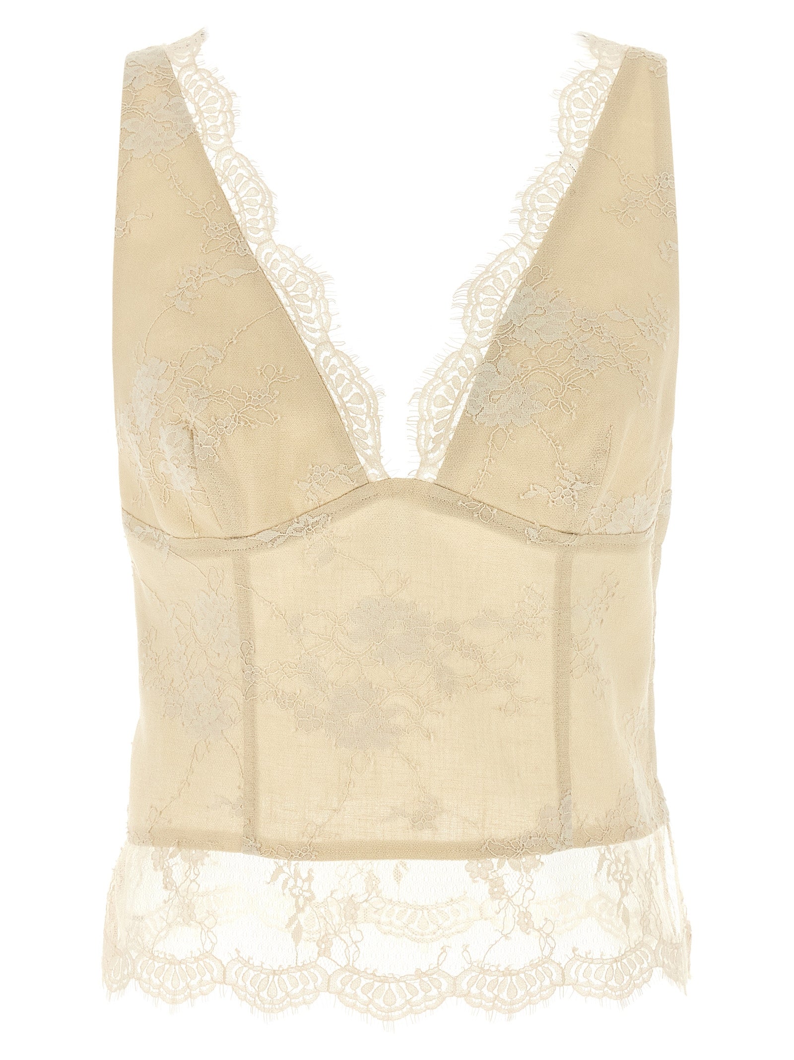 PINKO Beige Linen Tank Tops