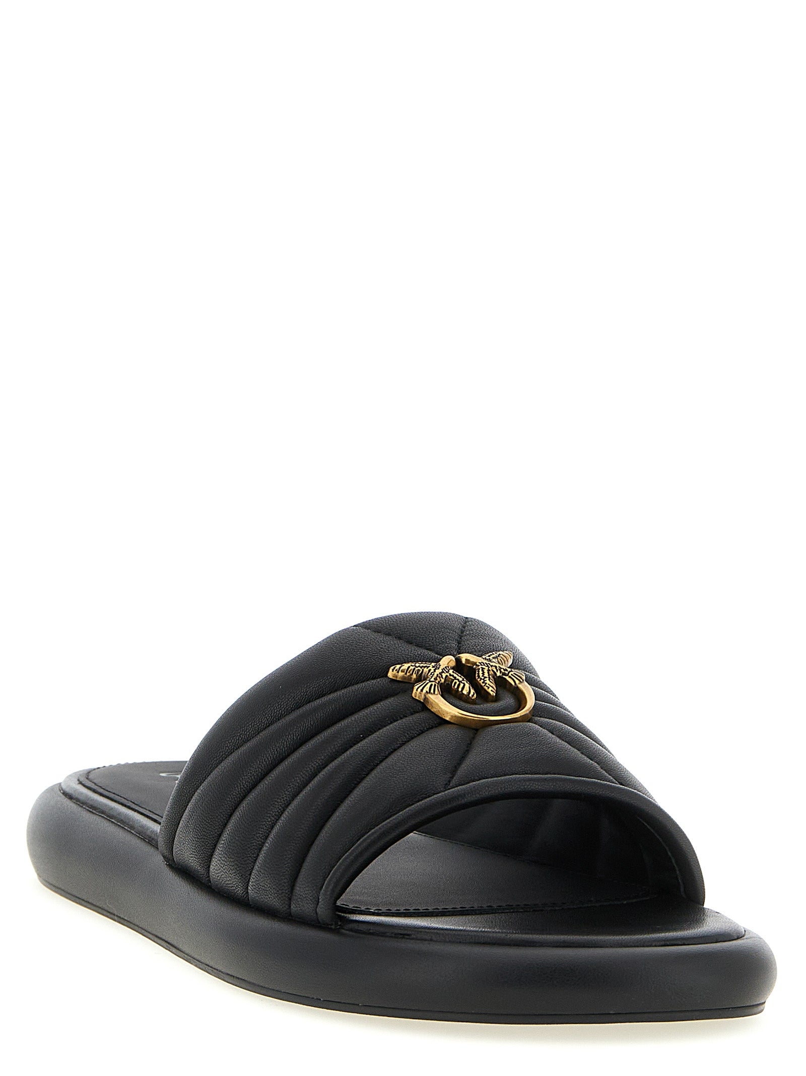 PINKO Black Lambskin Slides