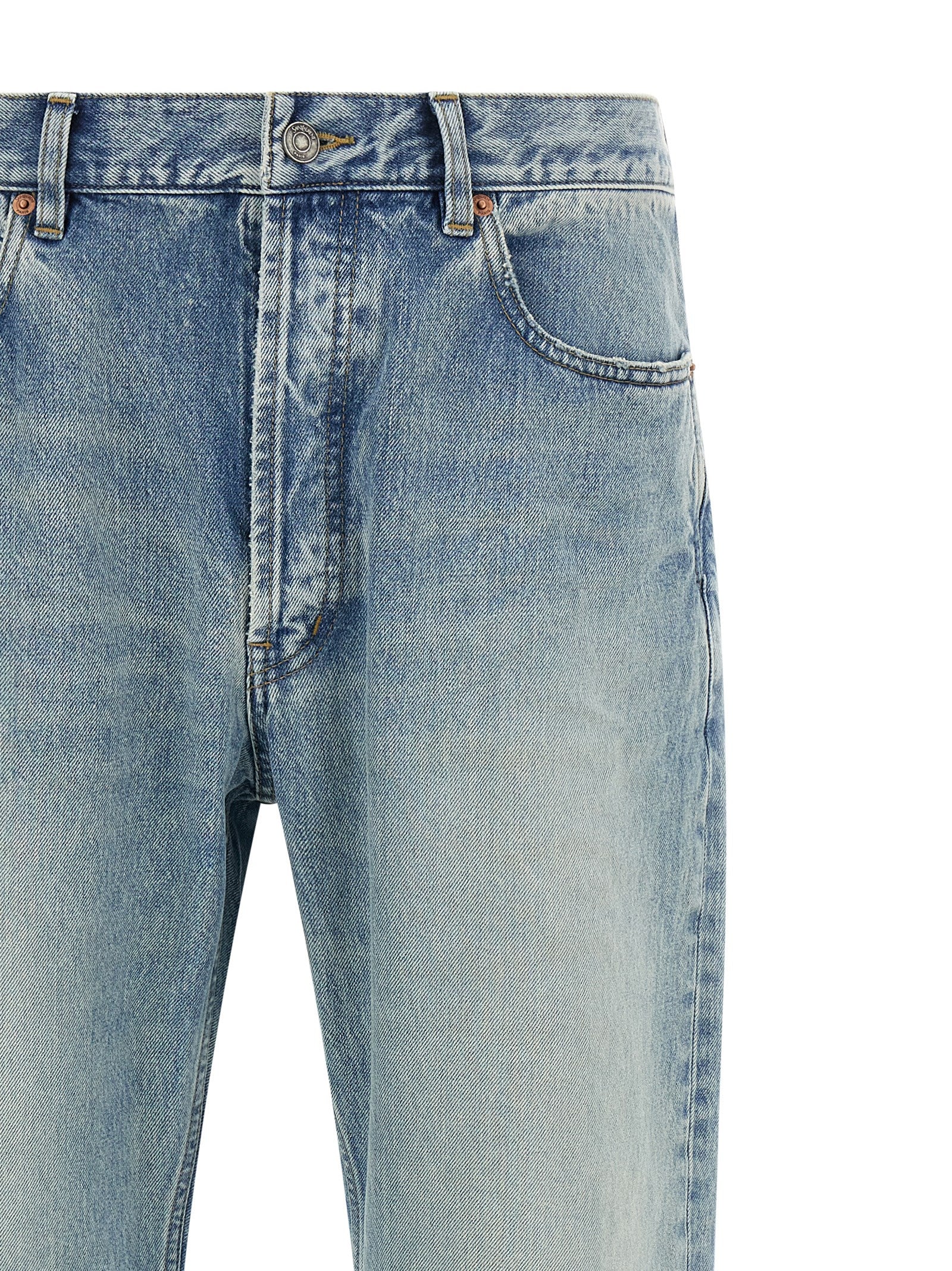 Saint Laurent Blue Cotton Straight-Leg Jeans