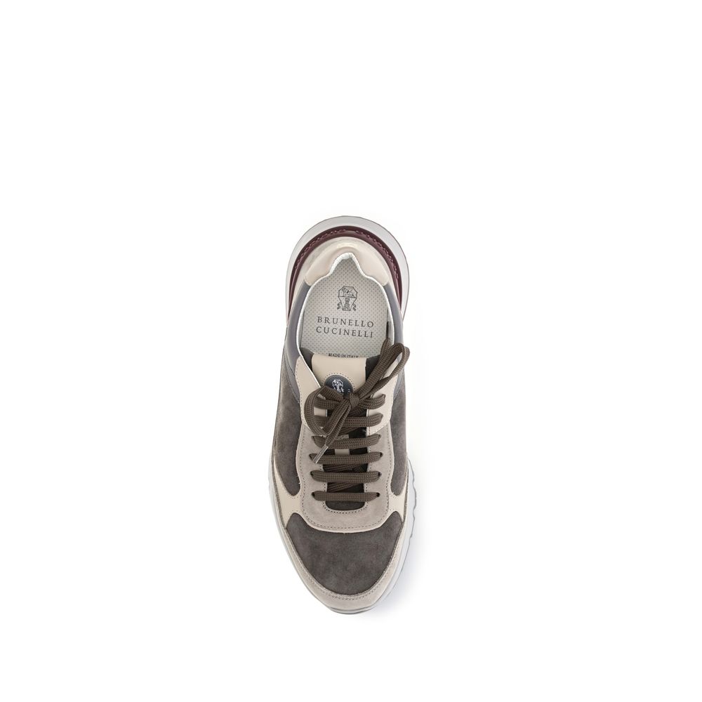 Brunello Cucinelli Gray Calf Leather Bos Taurus Athletic Sneakers