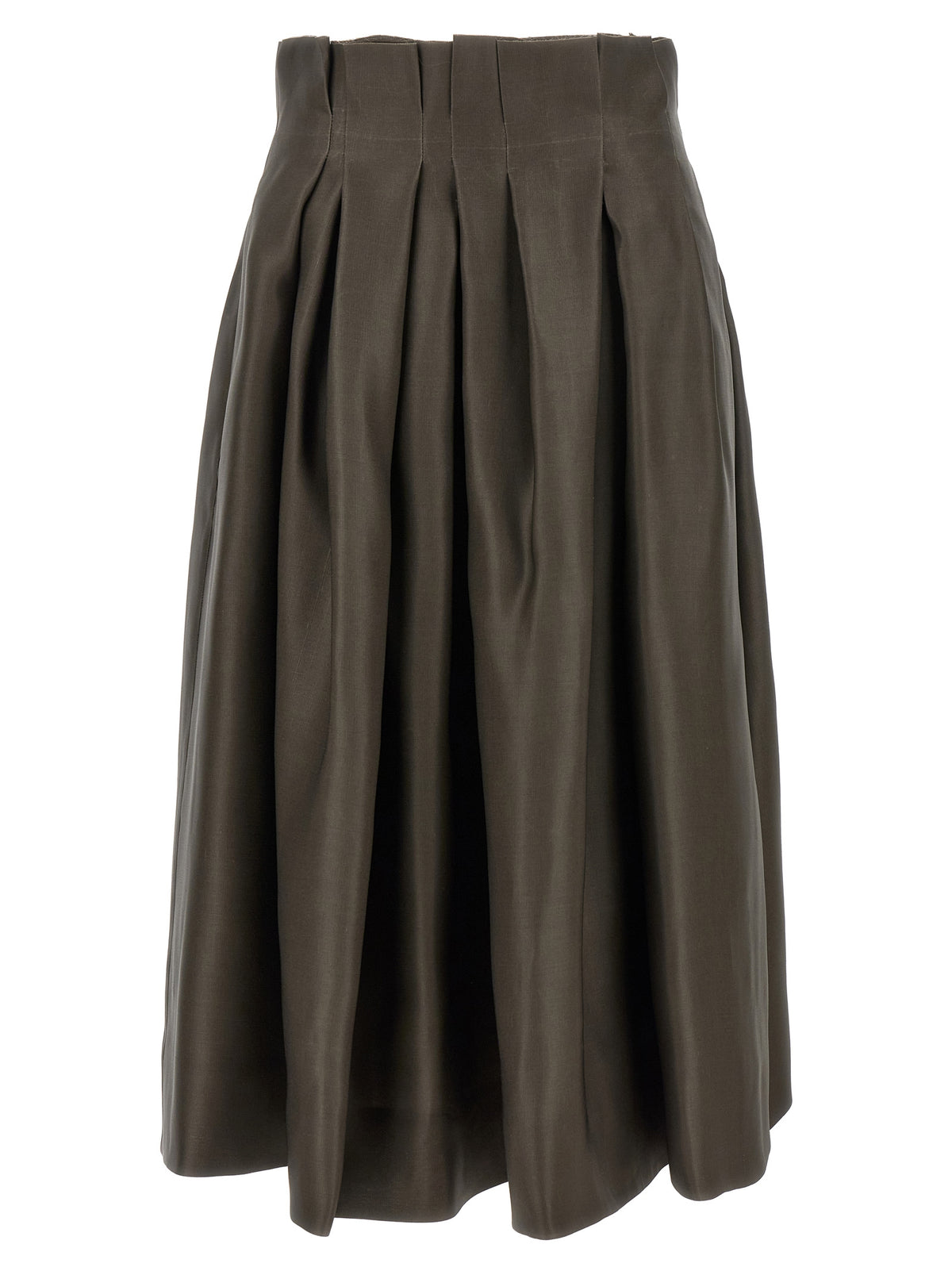 Khaite Brown Silk Midi Skirt