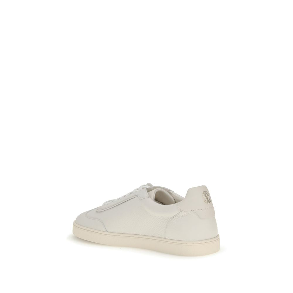 Brunello Cucinelli White Calf Leather Bos Taurus Low Top Sneakers