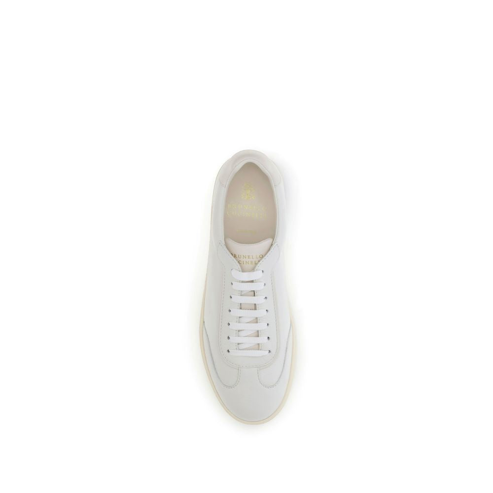 Brunello Cucinelli White Calf Leather Bos Taurus Low Top Sneakers