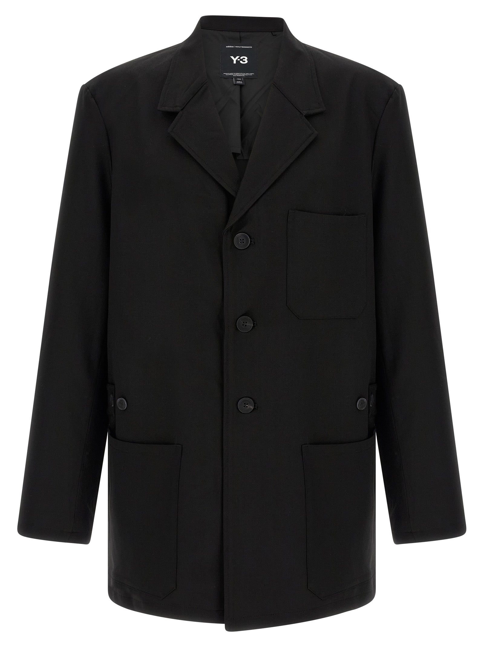 Y-3 Black Wool Full-Length Jacket