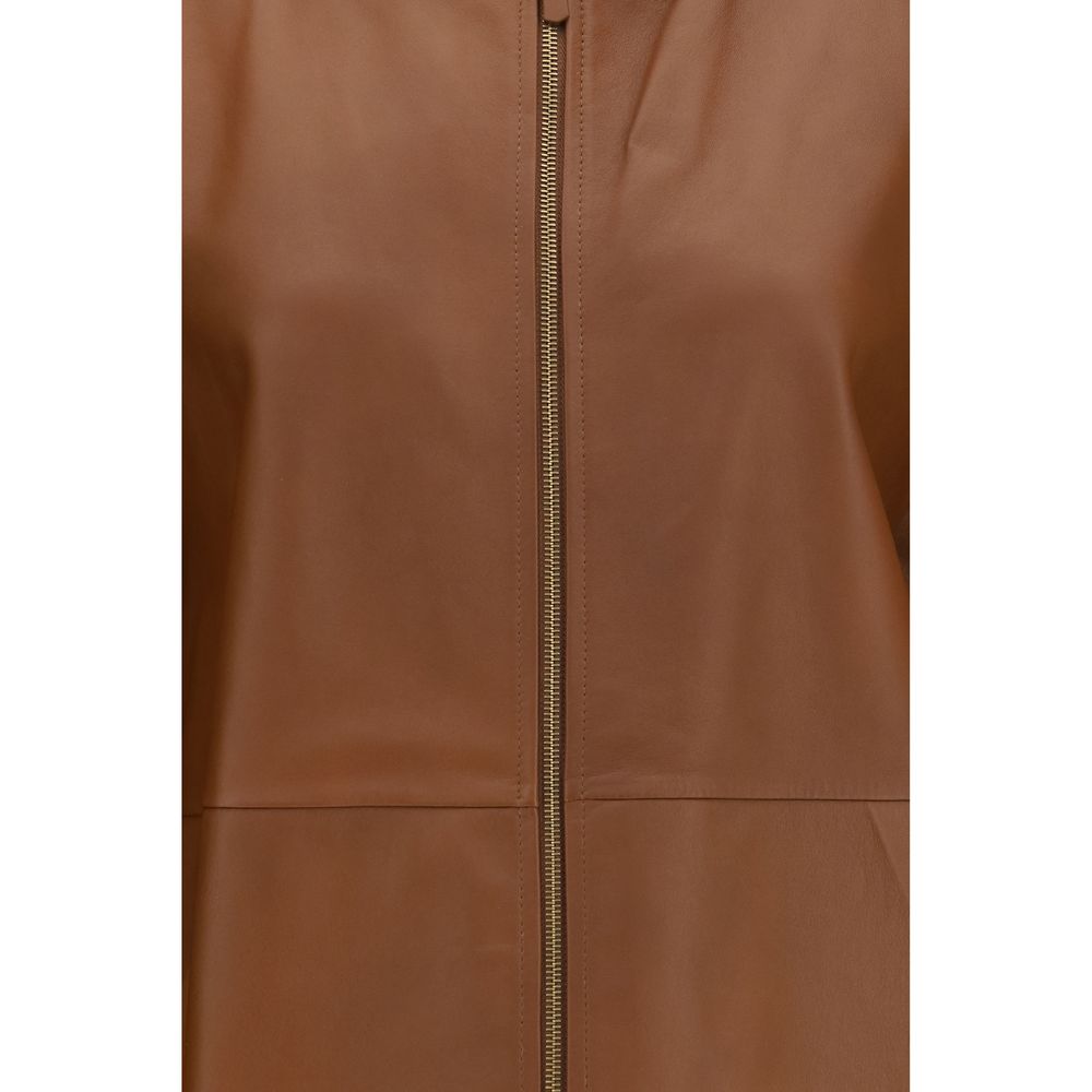 Max Mara Brown Lamb Ovis Aries Leather Jacket