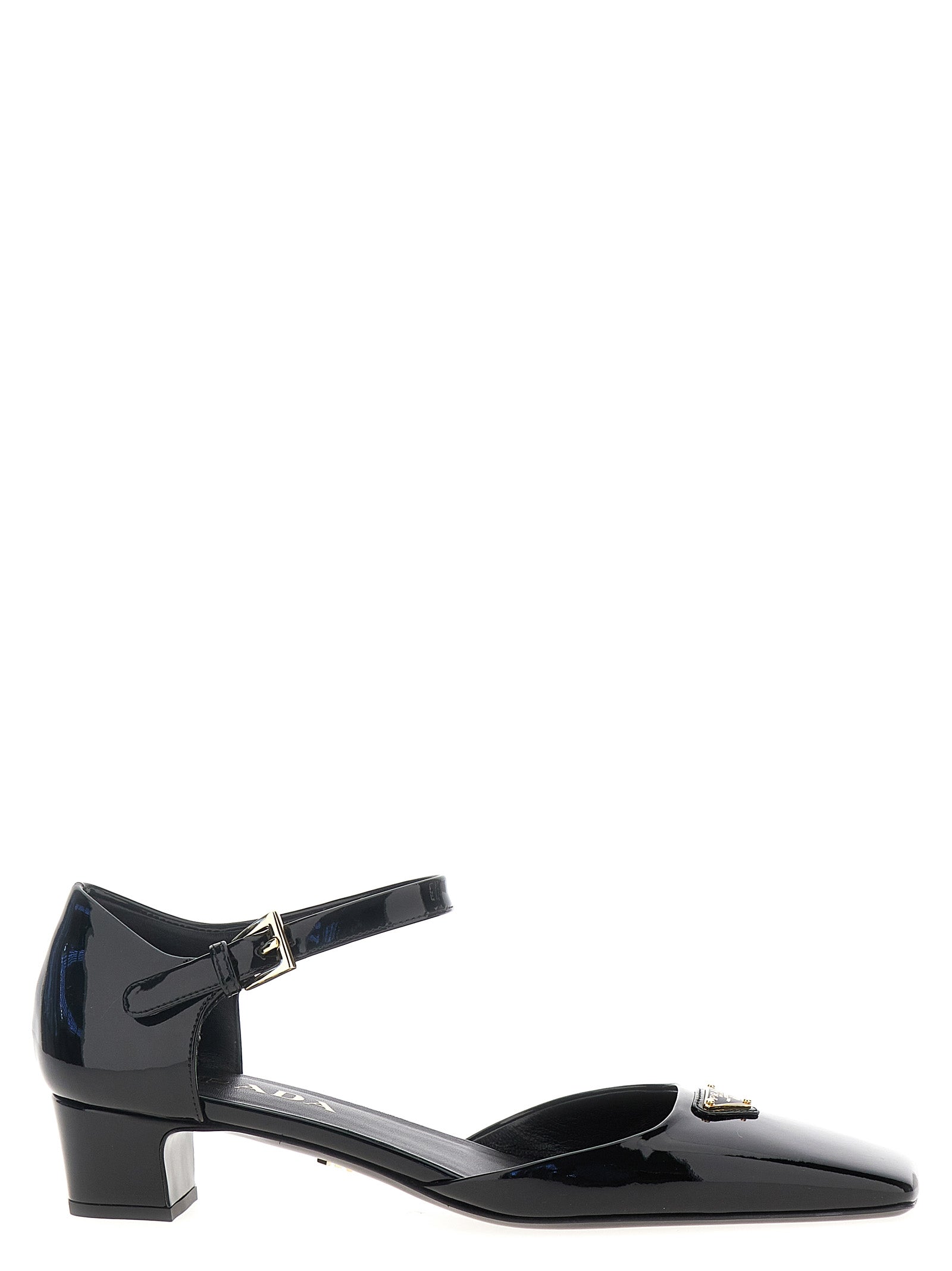 Prada Black Cowhide Mid Heel Pumps