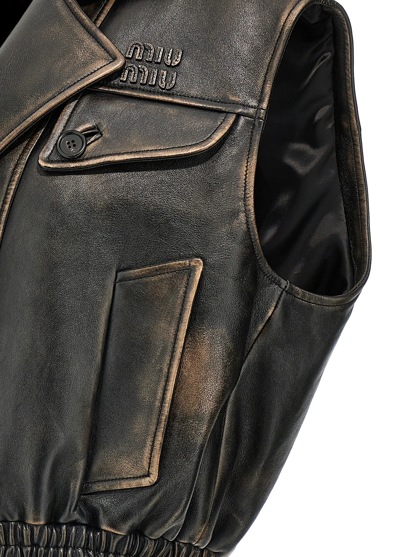 Miu Miu Brown Lamb Leather Sleeveless Jacket