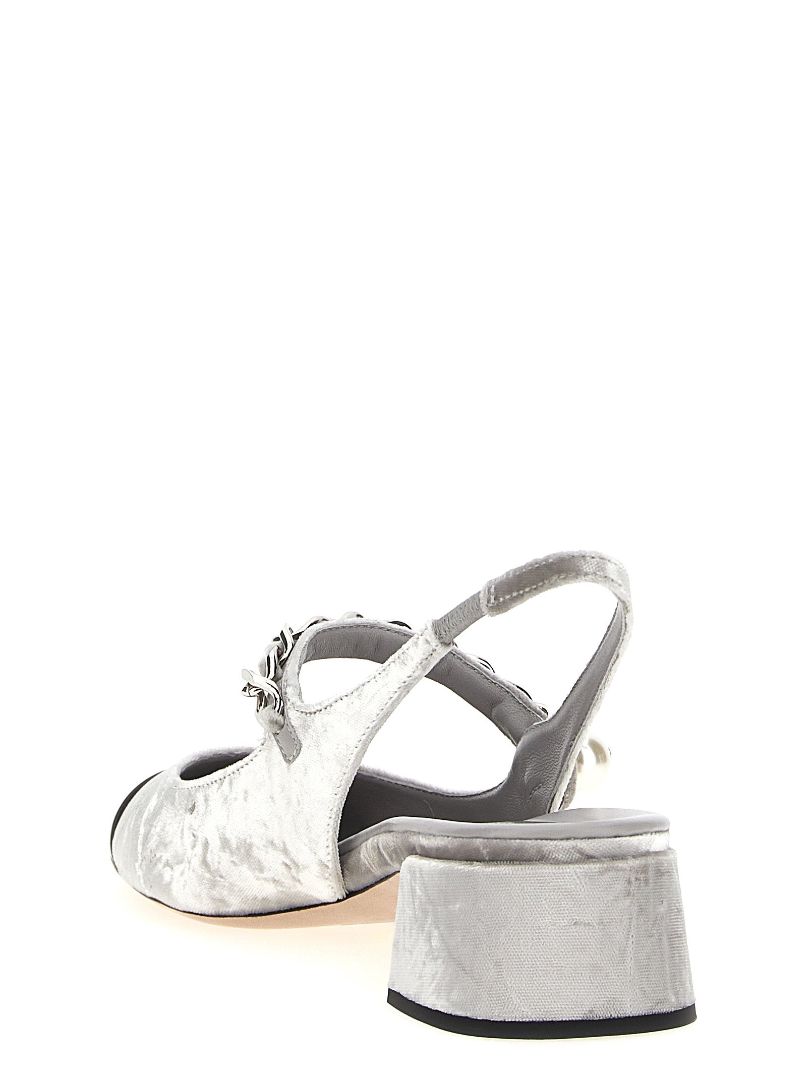 Miu Miu Silver Calfskin Mid Heel Pumps