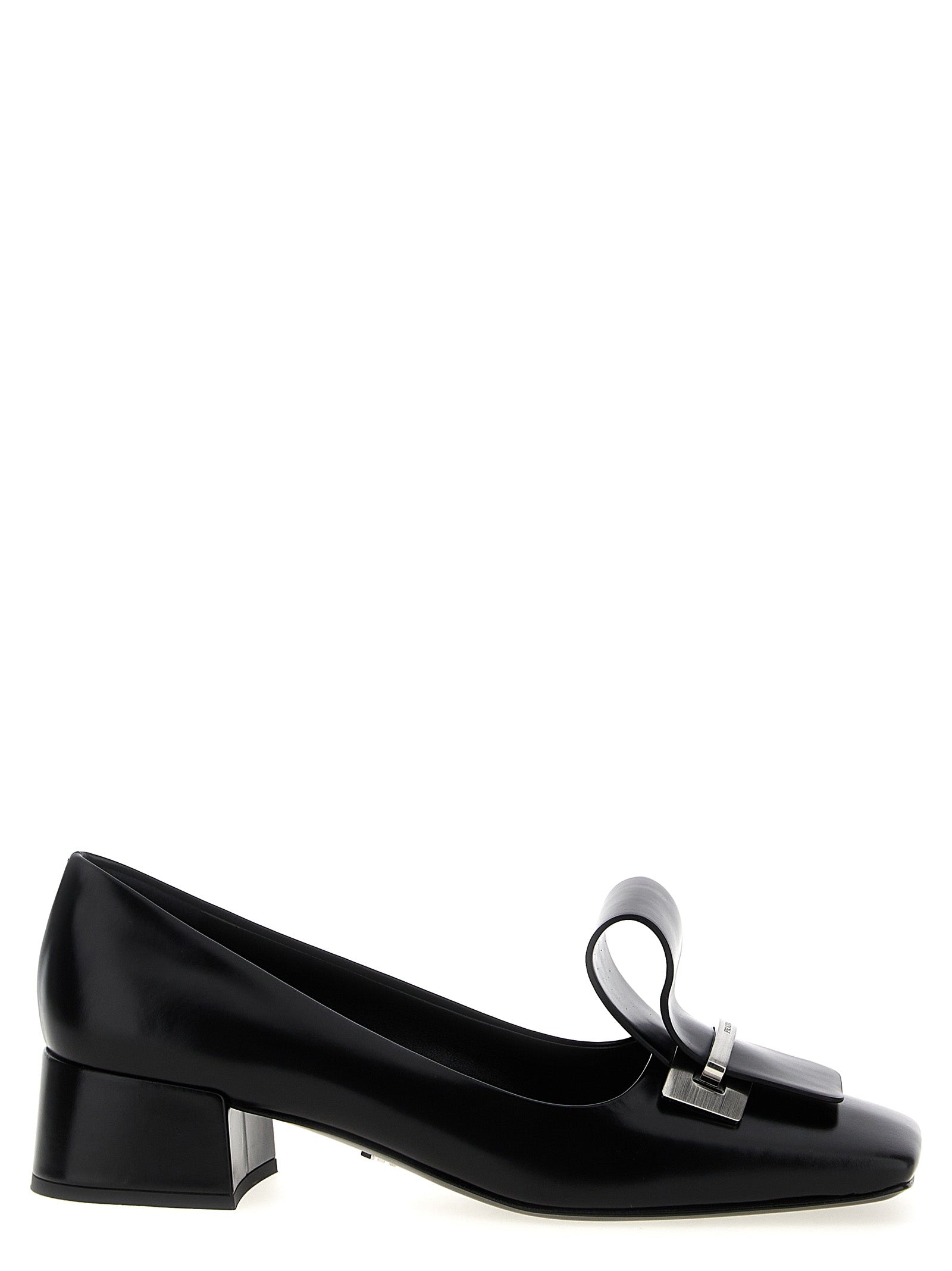 Prada Black Calfskin Mid Heel Pumps