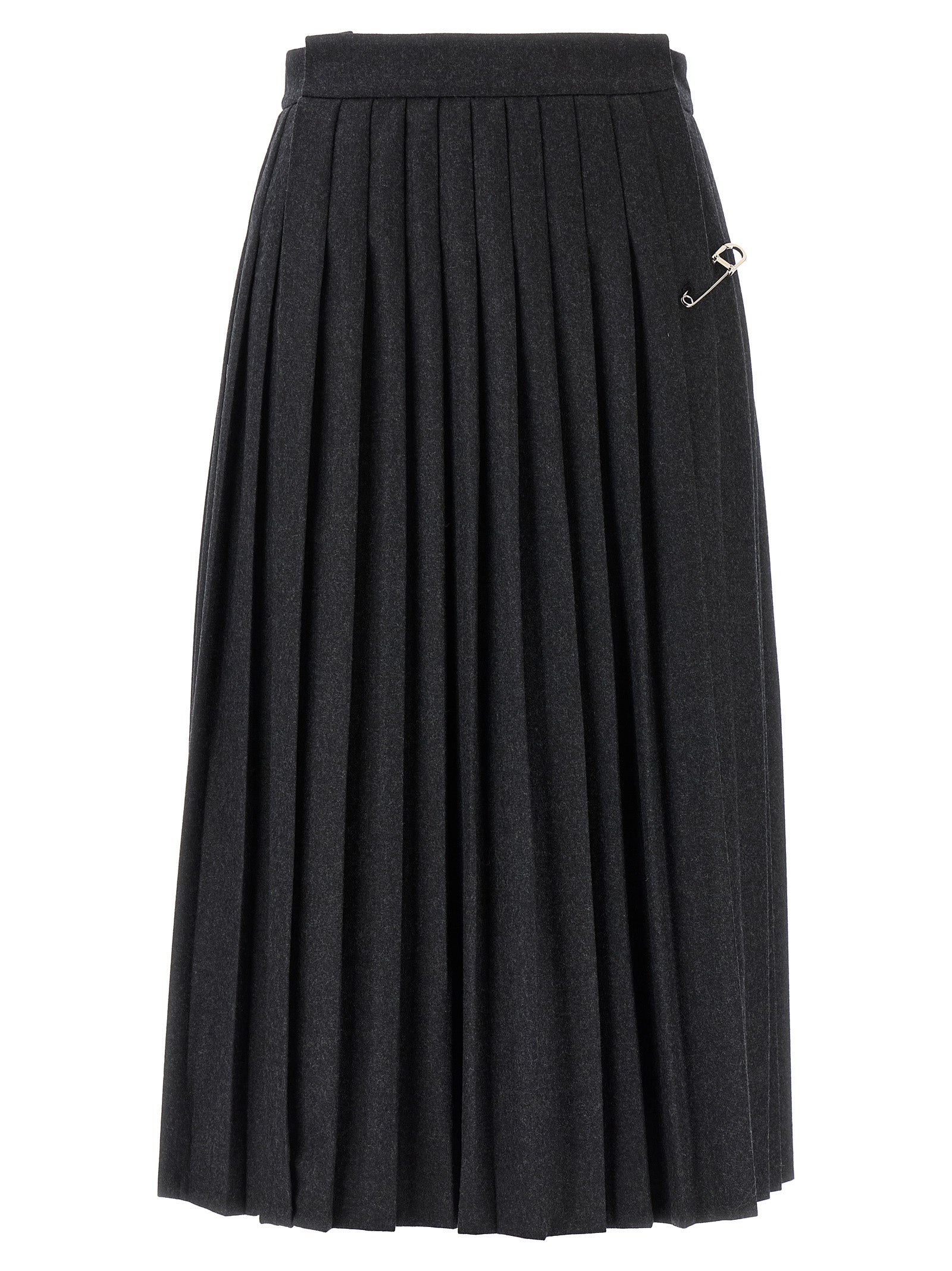 Prada Gray Virgin Wool Midi Skirt