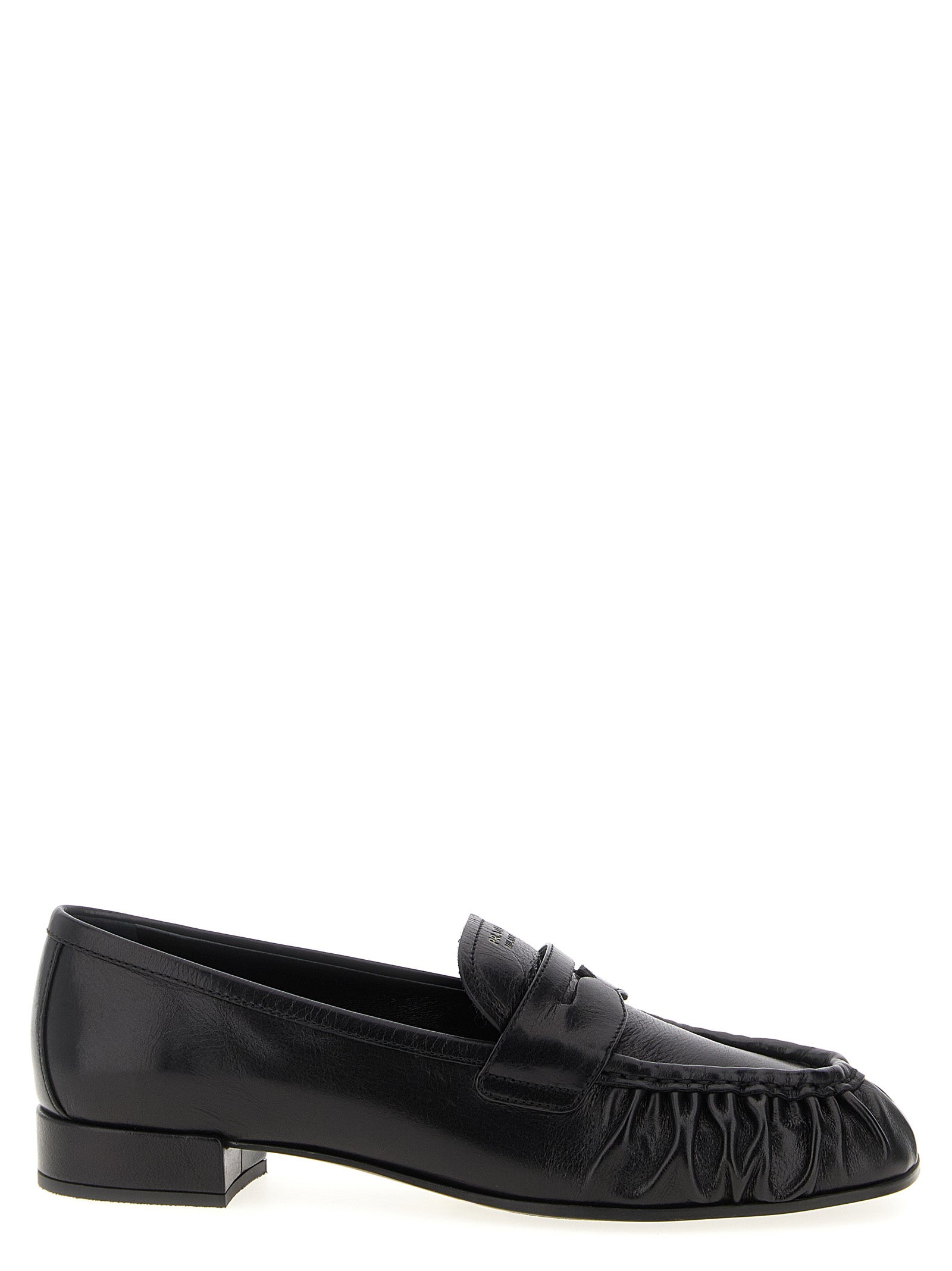 Prada Black Buffalo Leather Slip-On Loafers