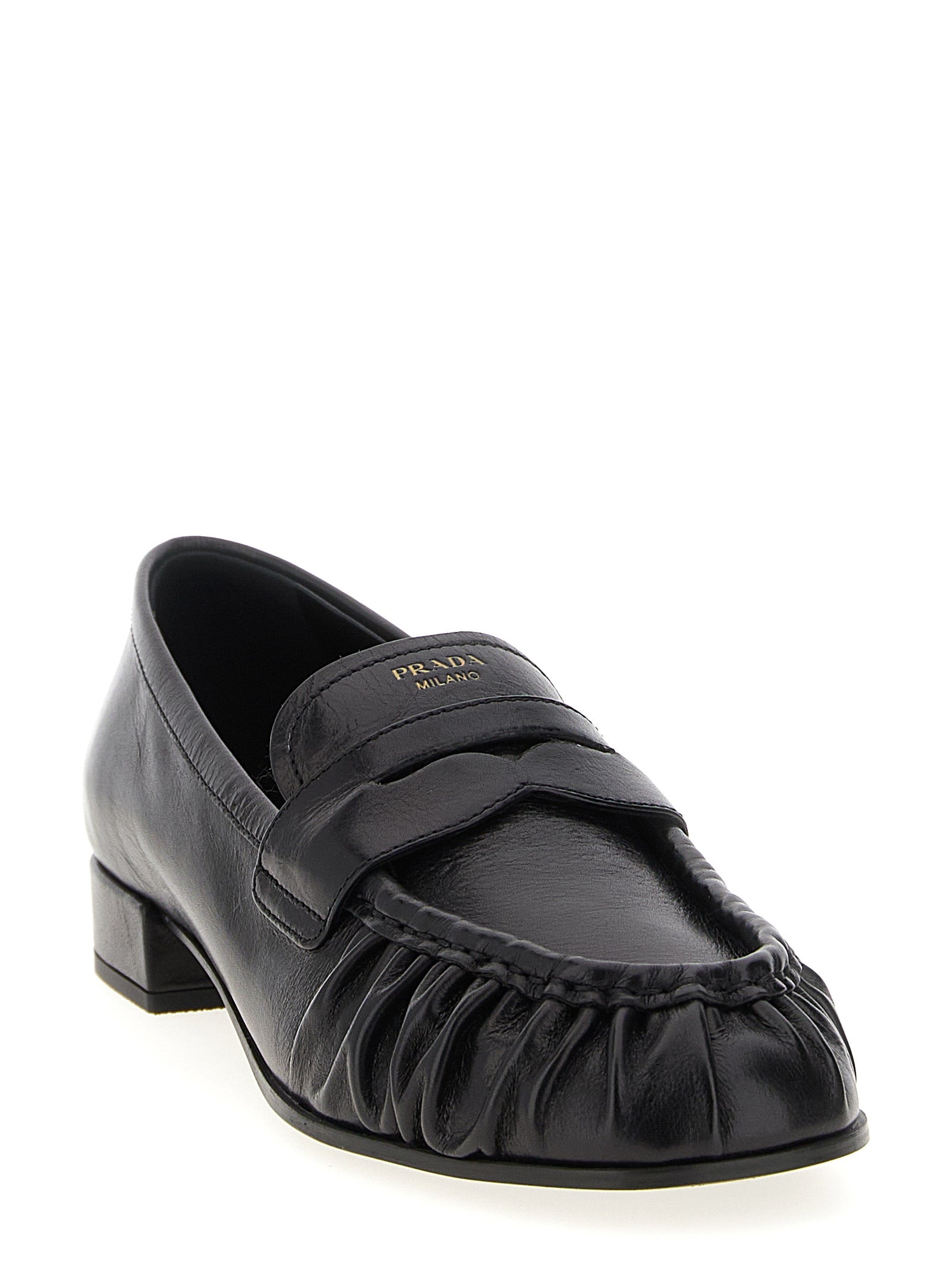 Prada Black Buffalo Leather Slip-On Loafers